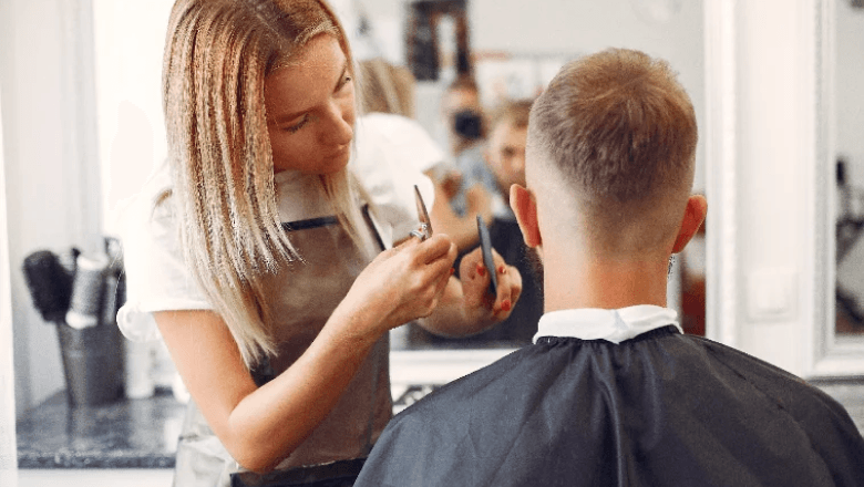 Stylist cutting a client’s hair