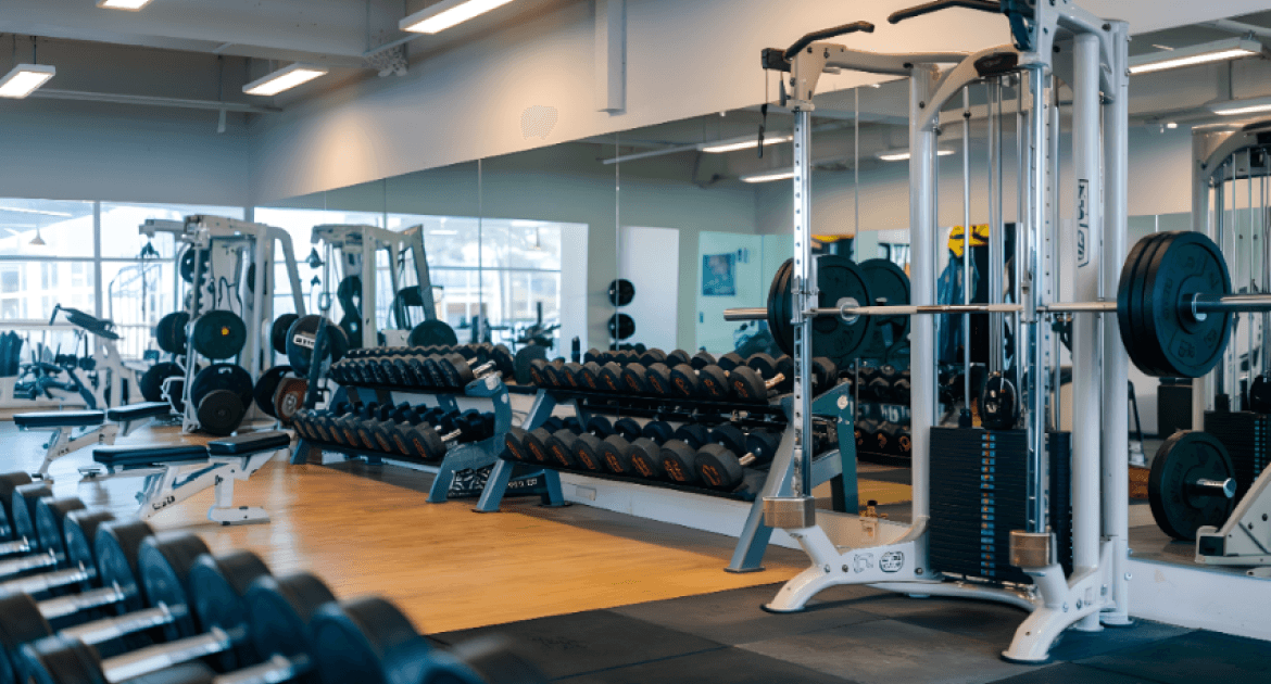 An independent gym with weights and strength training equipment