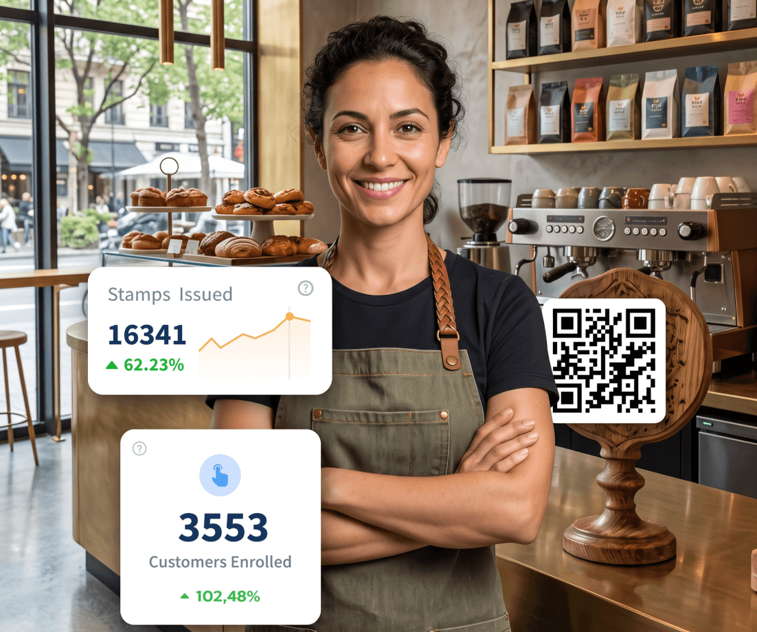 Coffee shop owner using a digital loyalty program