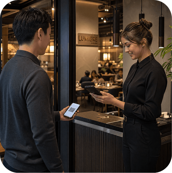 Customer earning a digital stamp at a restaurant