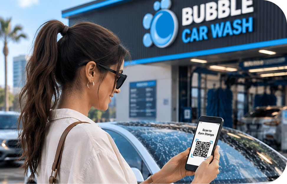 Customer showing a QR code for a car wash loyalty program