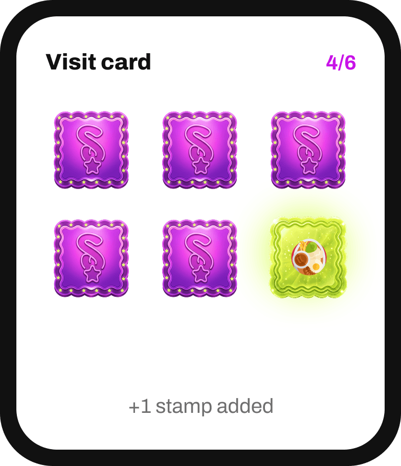 Restaurant digital loyalty card with earned stamps